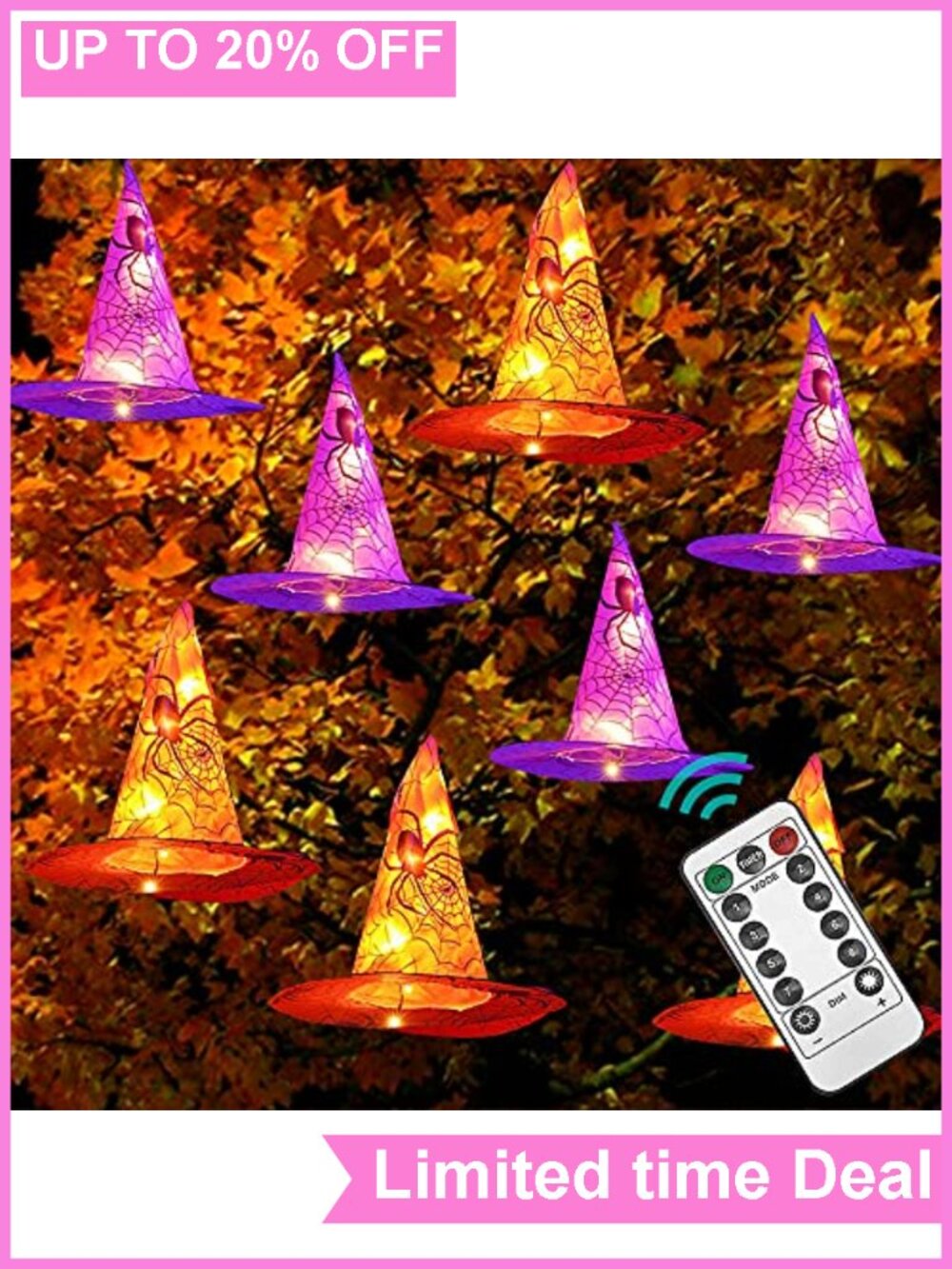 8 Pc Hanging Witch Hat String Lights Waterproof Halloween Decor